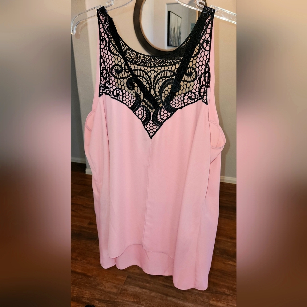 Pink polyester and black lace
